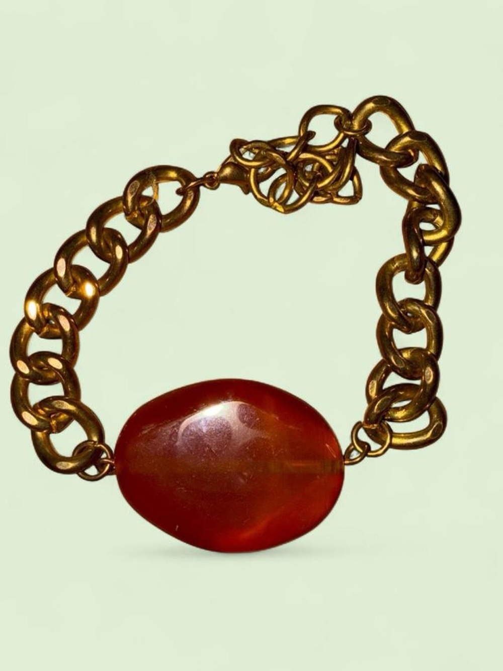 Vintage Gold-Tone Chain Bracelet with Red Oval Stone